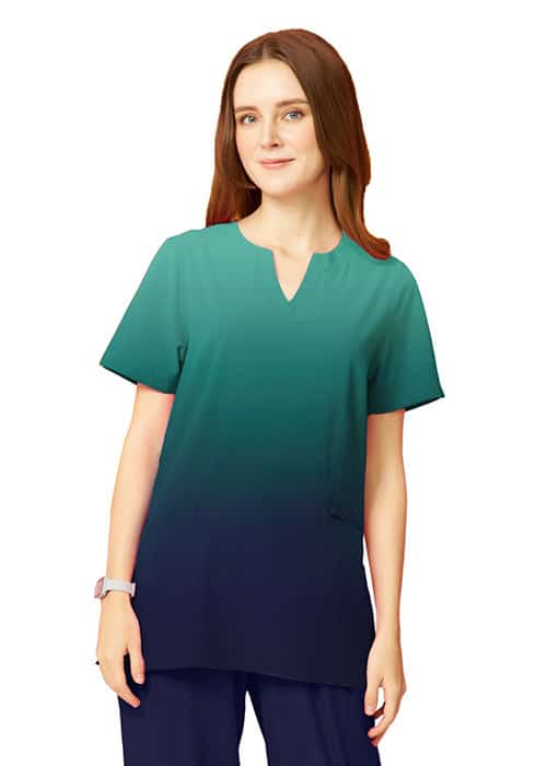 Sea Blue Ombre Scrub Top - Ladies